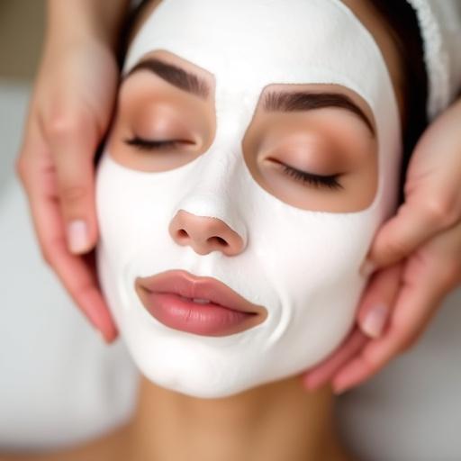 Primo piano di un trattamento viso con maschera applicata.